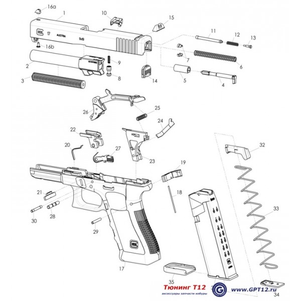 Diagrama de explosão das peças Glock 17